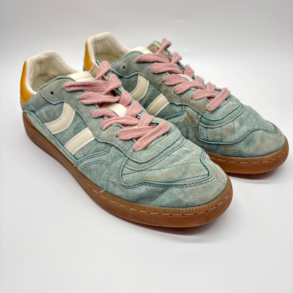 Coolway Goal Suede Sneakers Womens 9 Teal Pink Yellow Retro Gum Sole Shoes